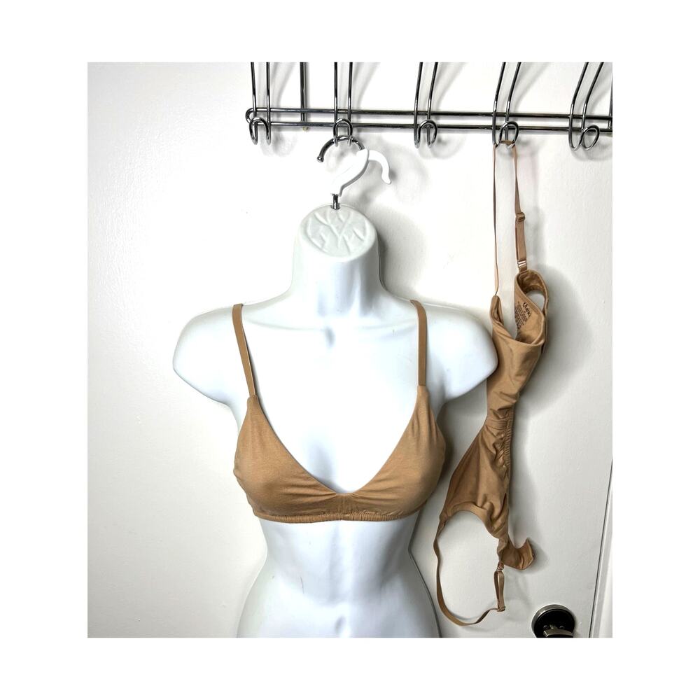 Quince Women's Organic Cotton Triangle Bralette 2-pk Beige NEW ~ Size XS